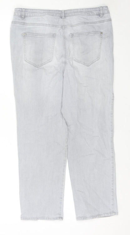 NEXT Womens Grey Cotton Straight Jeans Size 14 L24 in Regular Zip