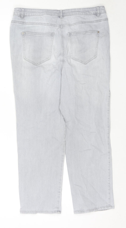 NEXT Womens Grey Cotton Straight Jeans Size 14 L24 in Regular Zip