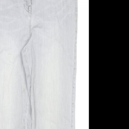 NEXT Womens Grey Cotton Straight Jeans Size 14 L24 in Regular Zip