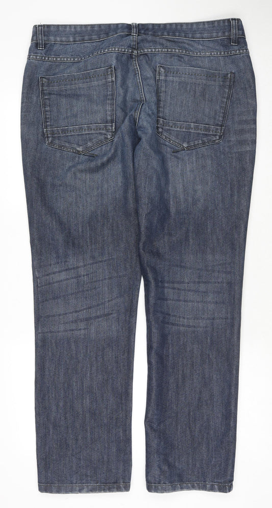 NEXT Womens Blue Cotton Straight Jeans Size 38 in L33 in Regular Zip