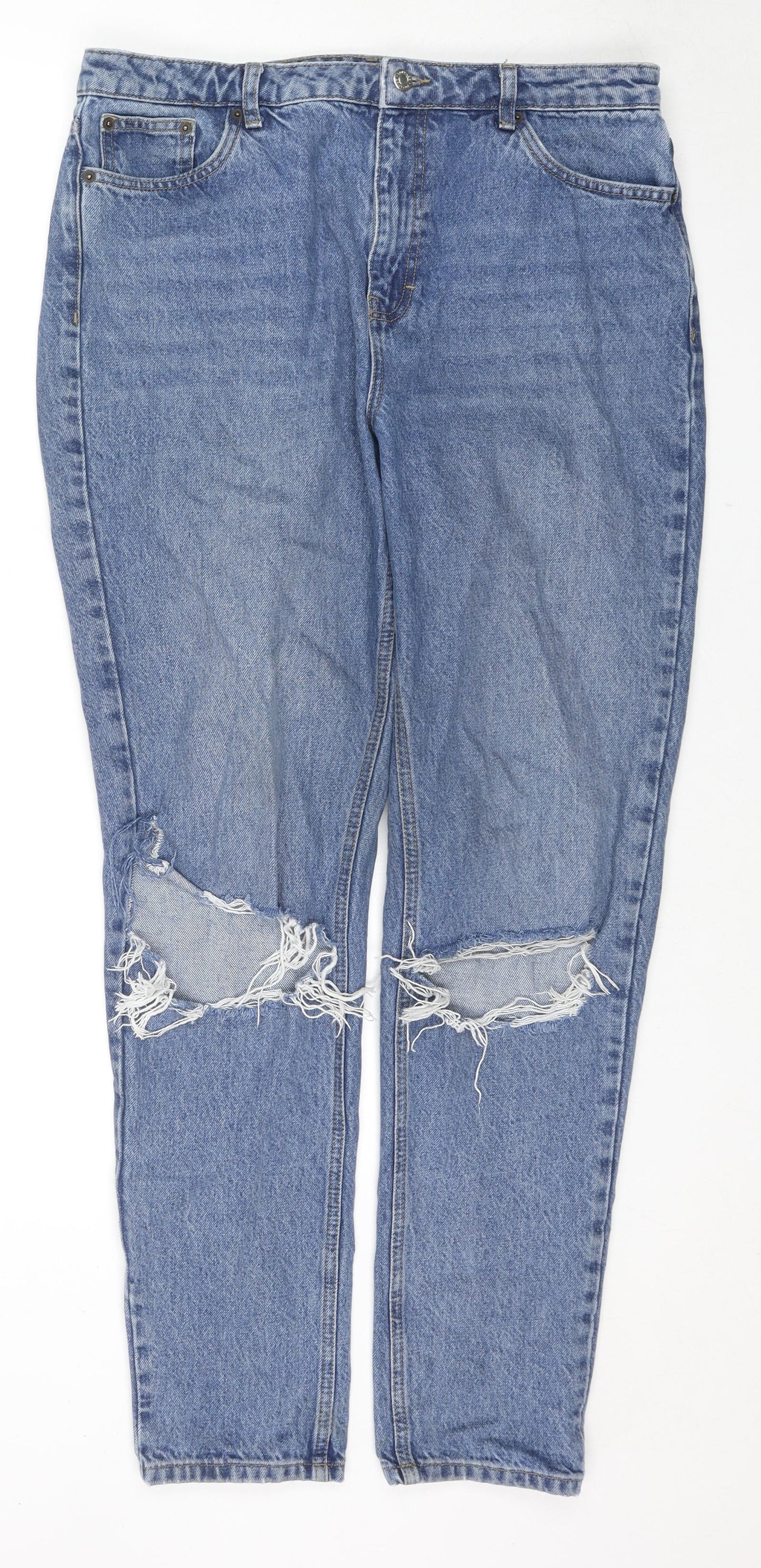 Topshop Womens Black Cotton Straight Jeans Size 16 L36 in Regular Zip