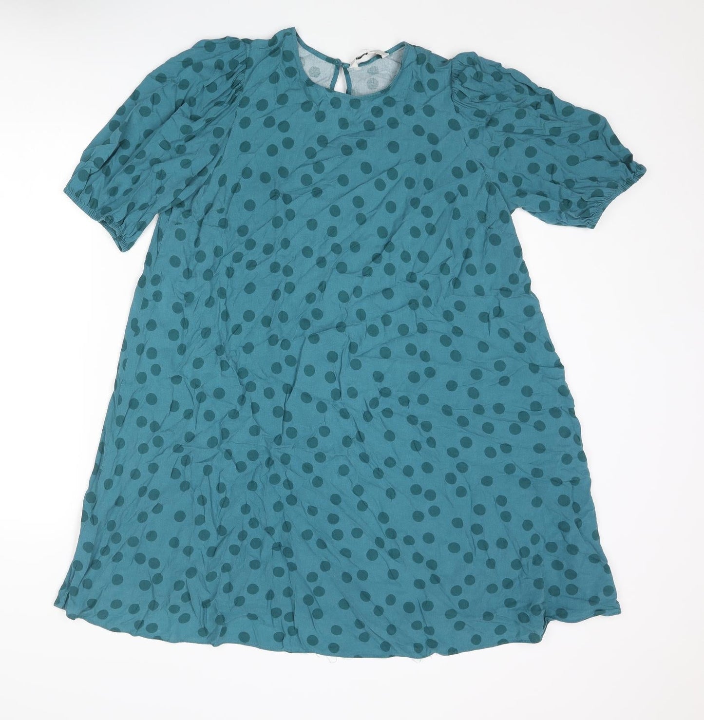 NEXT Womens Blue Polka Dot Viscose A-Line Size 10 Round Neck Button