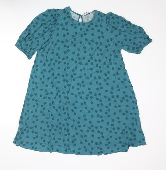 NEXT Womens Blue Polka Dot Viscose A-Line Size 10 Round Neck Button