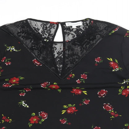 Warehouse Womens Black Floral Polyester Basic Blouse Size 14 Round Neck - Lace