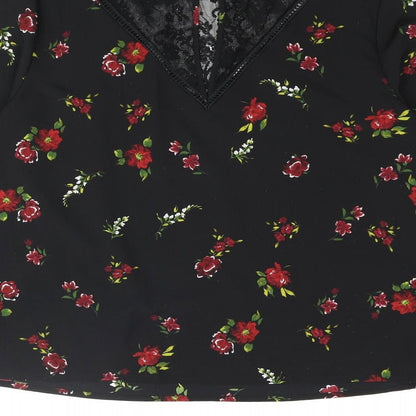 Warehouse Womens Black Floral Polyester Basic Blouse Size 14 Round Neck - Lace