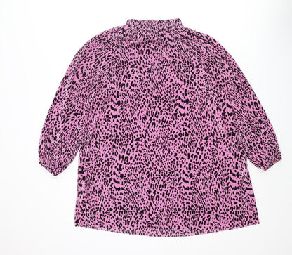 ASOS Womens Pink Animal Print Polyester Mini Size 10 Mock Neck Pullover - Leopard Print