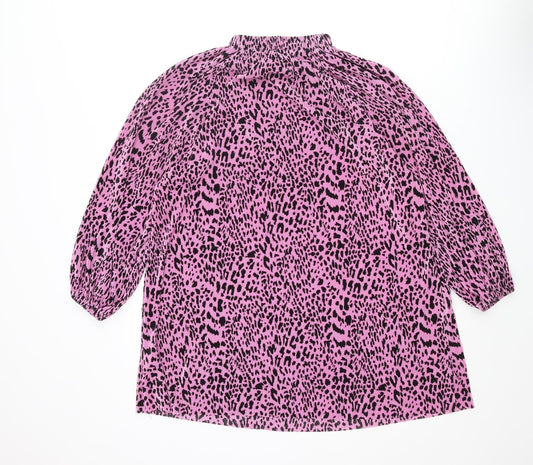 ASOS Womens Pink Animal Print Polyester Mini Size 10 Mock Neck Pullover - Leopard Print