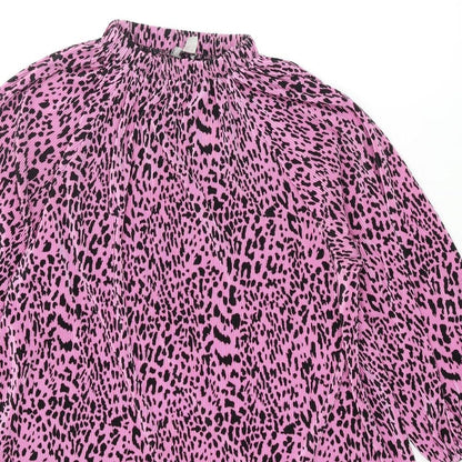 ASOS Womens Pink Animal Print Polyester Mini Size 10 Mock Neck Pullover - Leopard Print