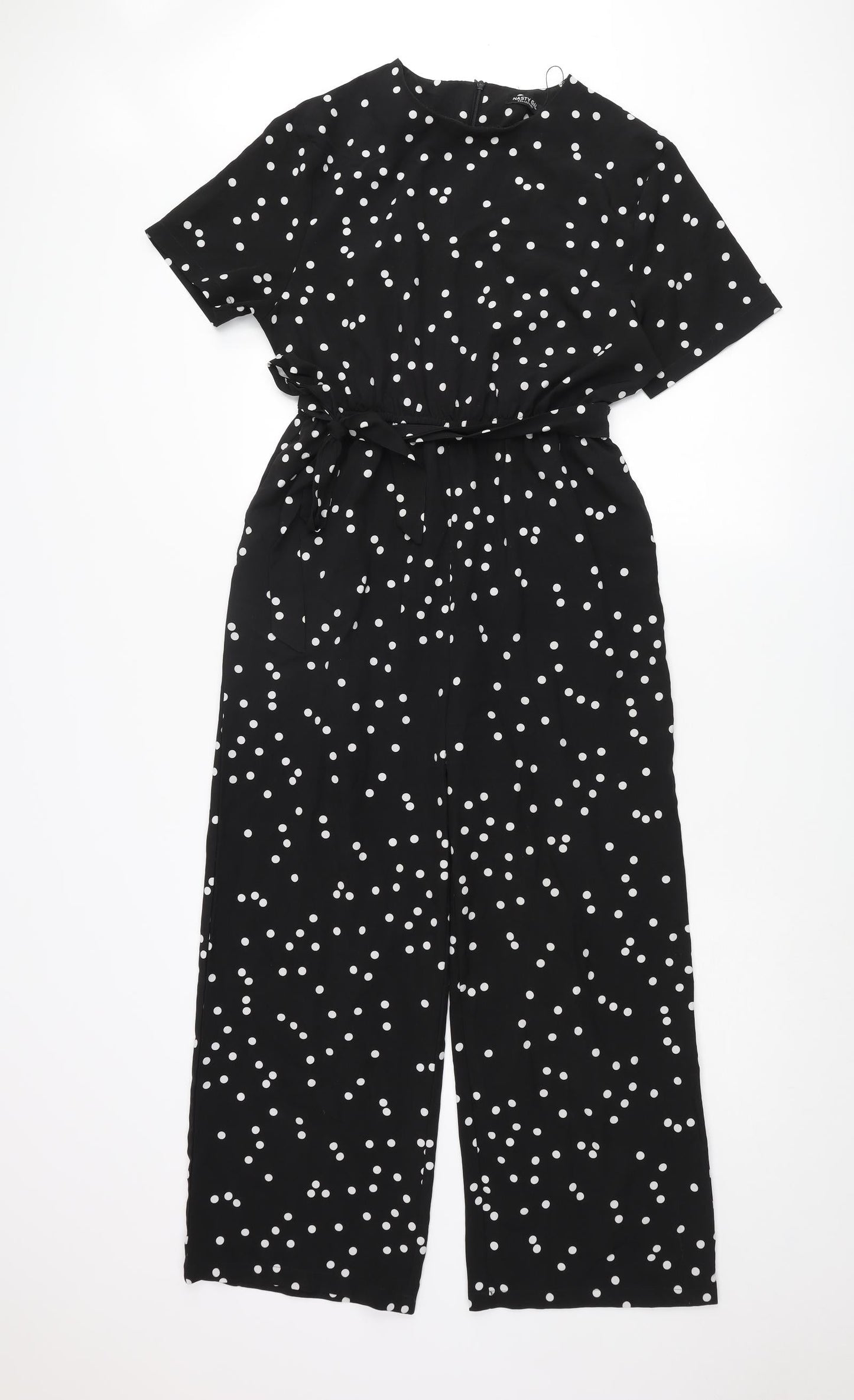 Nasty Gal Womens Black Polka Dot Polyester Jumpsuit One-Piece Size 10 L25 in Zip - Belted