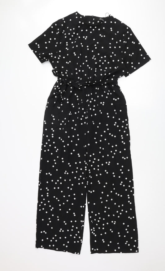 Nasty Gal Womens Black Polka Dot Polyester Jumpsuit One-Piece Size 10 L25 in Zip - Belted