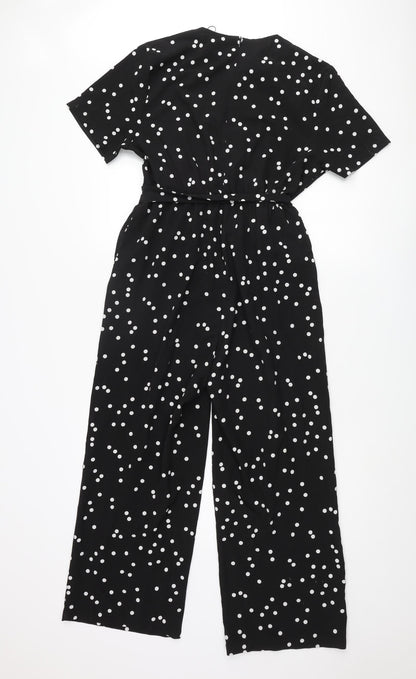 Nasty Gal Womens Black Polka Dot Polyester Jumpsuit One-Piece Size 10 L25 in Zip - Belted