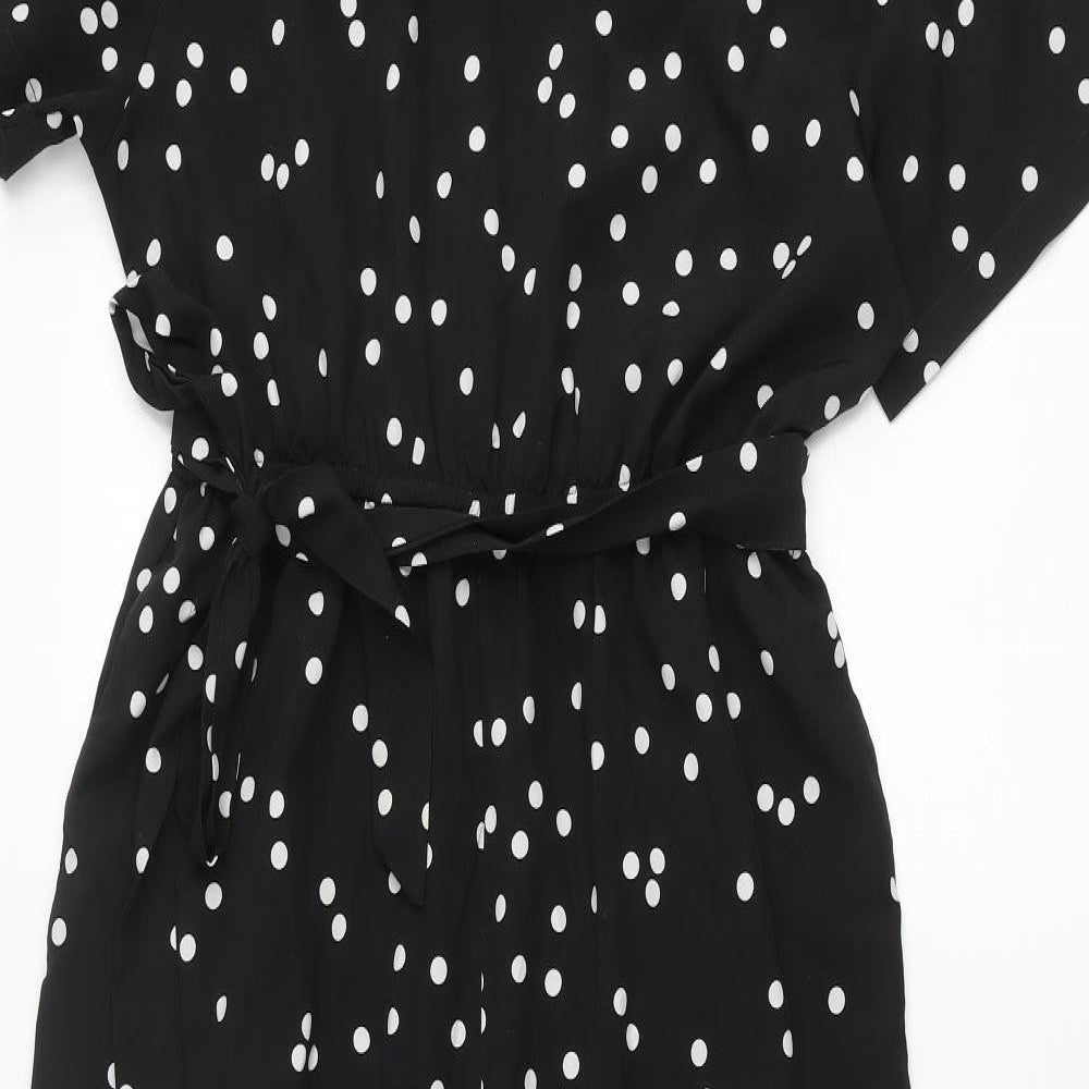 Nasty Gal Womens Black Polka Dot Polyester Jumpsuit One-Piece Size 10 L25 in Zip - Belted