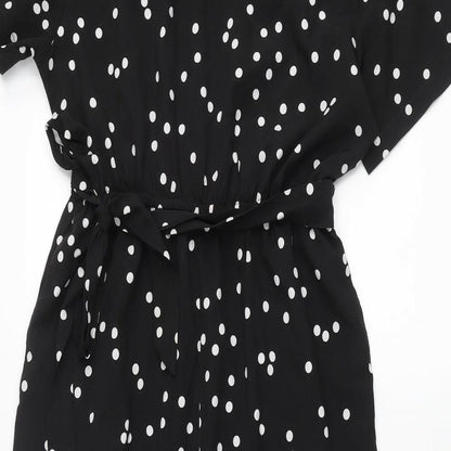 Nasty Gal Womens Black Polka Dot Polyester Jumpsuit One-Piece Size 10 L25 in Zip - Belted