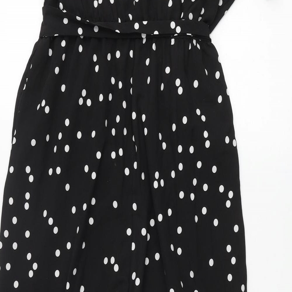 Nasty Gal Womens Black Polka Dot Polyester Jumpsuit One-Piece Size 10 L25 in Zip - Belted