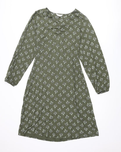 Marks and Spencer Womens Green Geometric Viscose A-Line Size 8 V-Neck Pullover