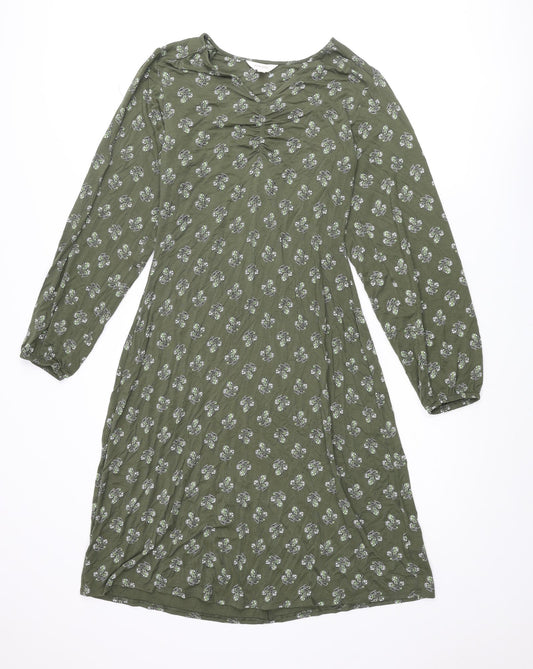 Marks and Spencer Womens Green Geometric Viscose A-Line Size 8 V-Neck Pullover