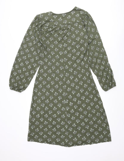 Marks and Spencer Womens Green Geometric Viscose A-Line Size 8 V-Neck Pullover