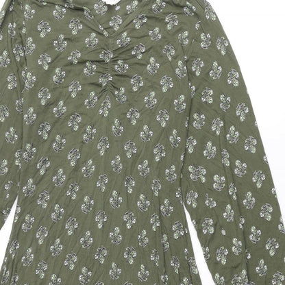 Marks and Spencer Womens Green Geometric Viscose A-Line Size 8 V-Neck Pullover