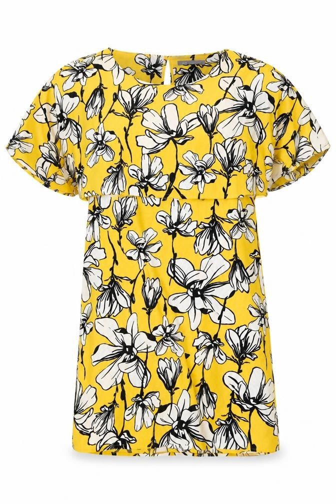 Marks and Spencer Womens Yellow Floral Polyester Shift Size 10 Round Neck Pullover