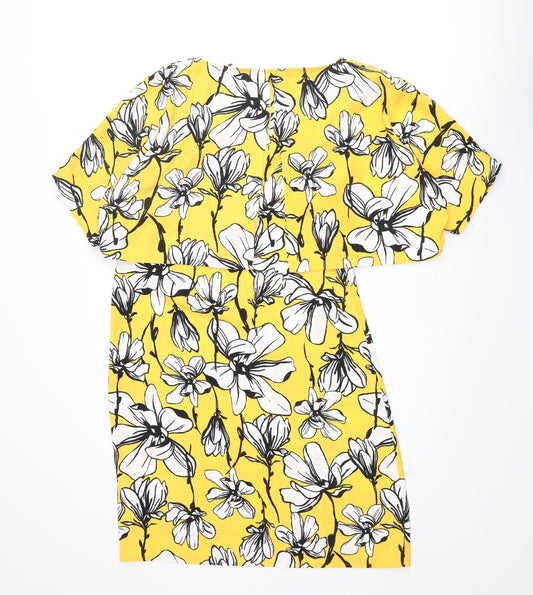 Marks and Spencer Womens Yellow Floral Polyester Shift Size 10 Round Neck Pullover