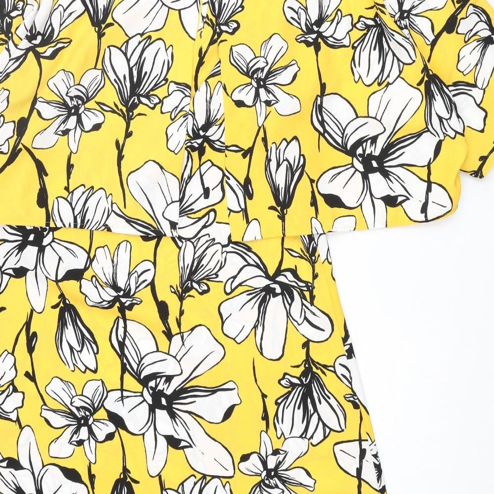 Marks and Spencer Womens Yellow Floral Polyester Shift Size 10 Round Neck Pullover