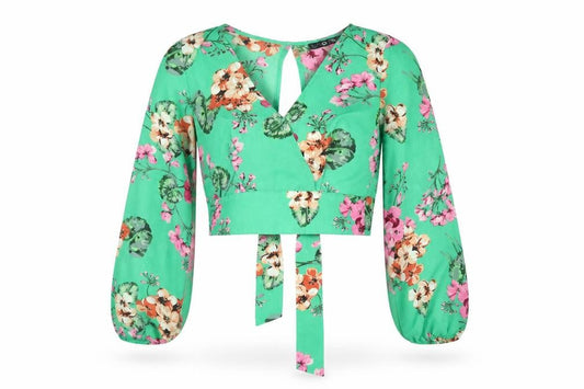 Womens UK Size 6 Quiz Green Cropped Blouse