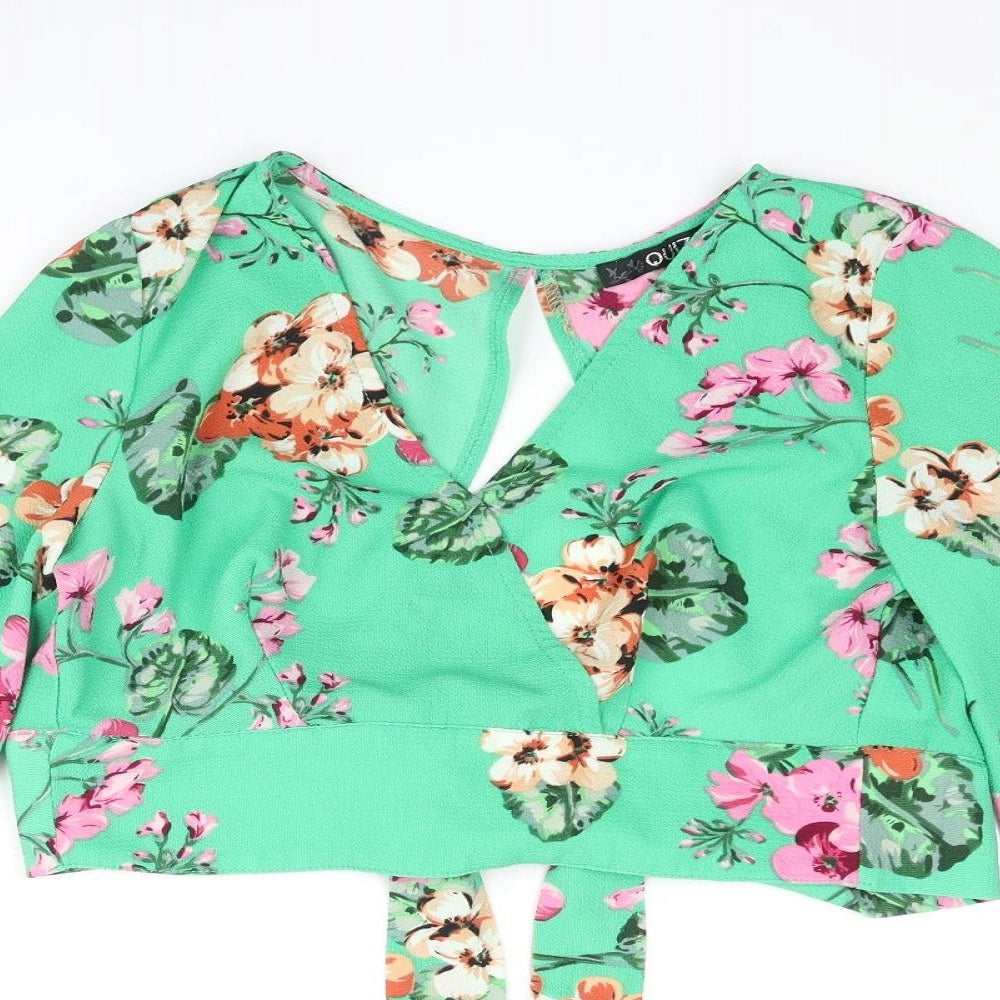 Womens UK Size 6 Quiz Green Cropped Blouse