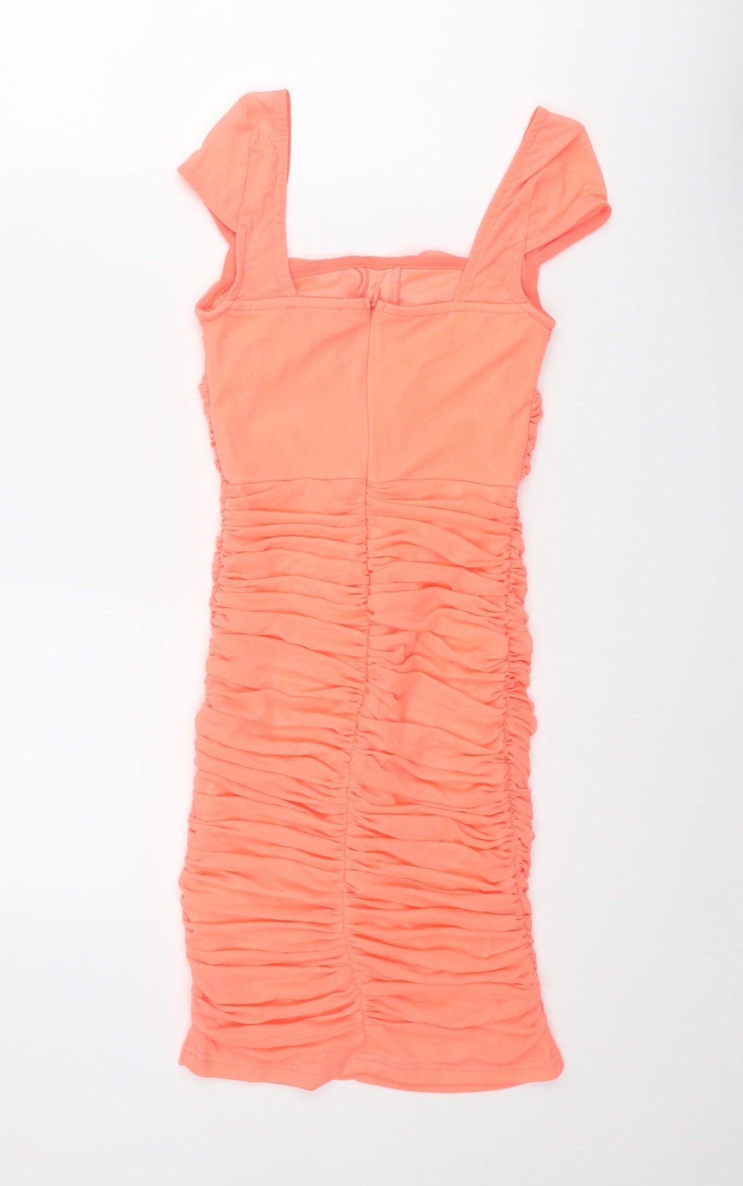 PRETTYLITTLETHING Womens Orange Polyester Mini Size 4 Square Neck Pullover - Rouched