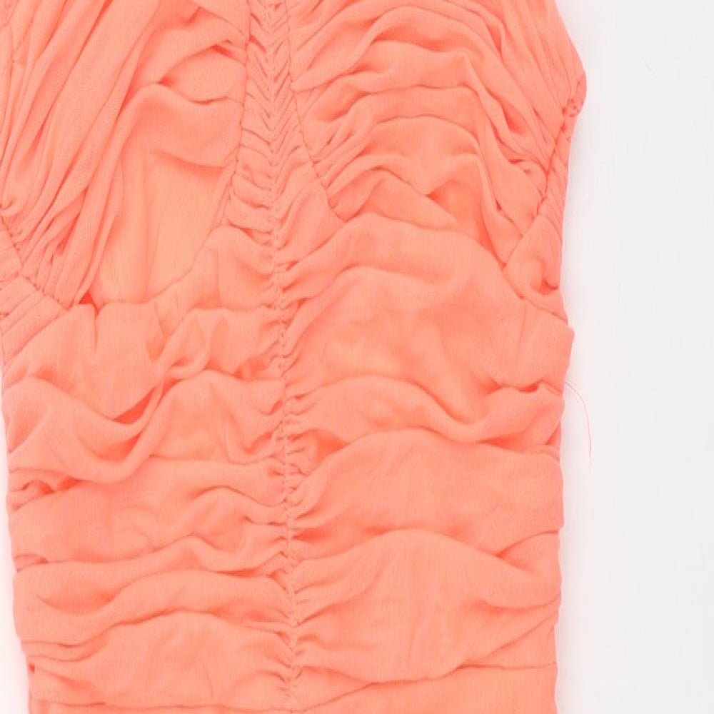 PRETTYLITTLETHING Womens Orange Polyester Mini Size 4 Square Neck Pullover - Rouched