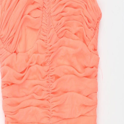 PRETTYLITTLETHING Womens Orange Polyester Mini Size 4 Square Neck Pullover - Rouched