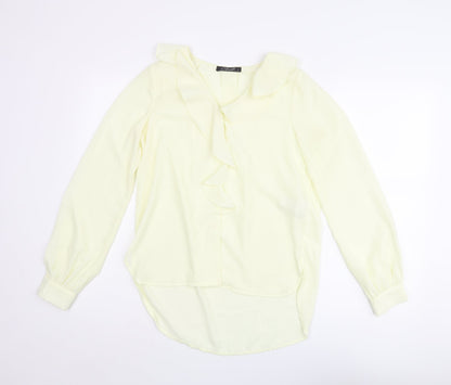 Axel Womens Yellow Polyester Basic Blouse Size 8 V-Neck - Frill