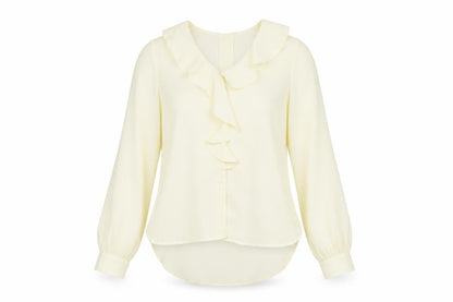 Axel Womens Yellow Polyester Basic Blouse Size 8 V-Neck - Frill