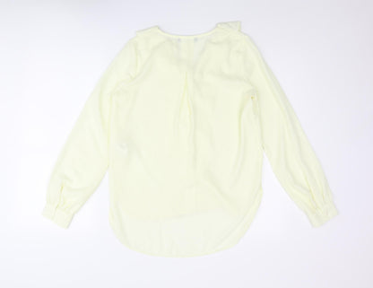 Axel Womens Yellow Polyester Basic Blouse Size 8 V-Neck - Frill