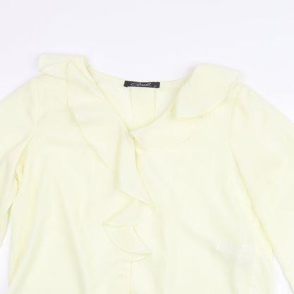 Axel Womens Yellow Polyester Basic Blouse Size 8 V-Neck - Frill