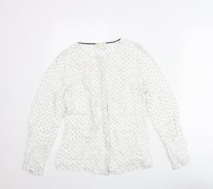 BHS Womens White Geometric Modal Basic Button-Up Size 14 Round Neck