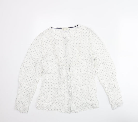 BHS Womens White Geometric Modal Basic Button-Up Size 14 Round Neck