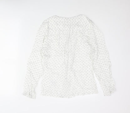 BHS Womens White Geometric Modal Basic Button-Up Size 14 Round Neck