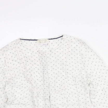 BHS Womens White Geometric Modal Basic Button-Up Size 14 Round Neck