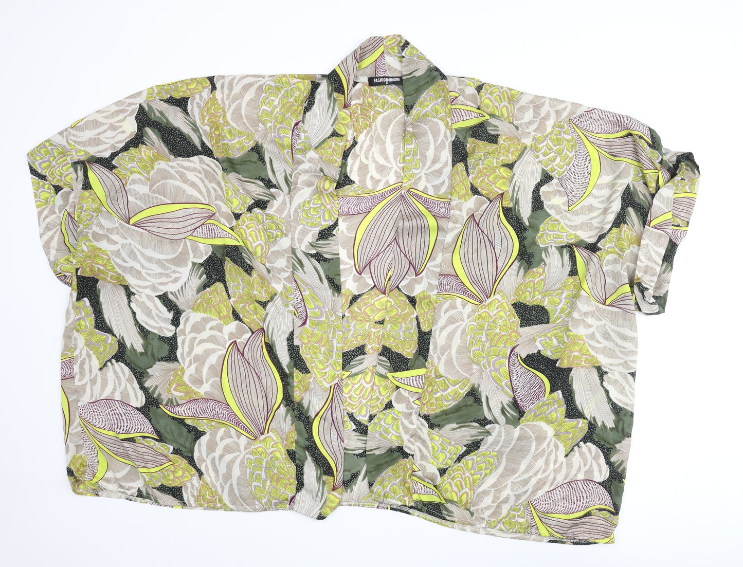 Fashion Union Womens Multicoloured Floral Polyester Kimono Blouse Size S V-Neck