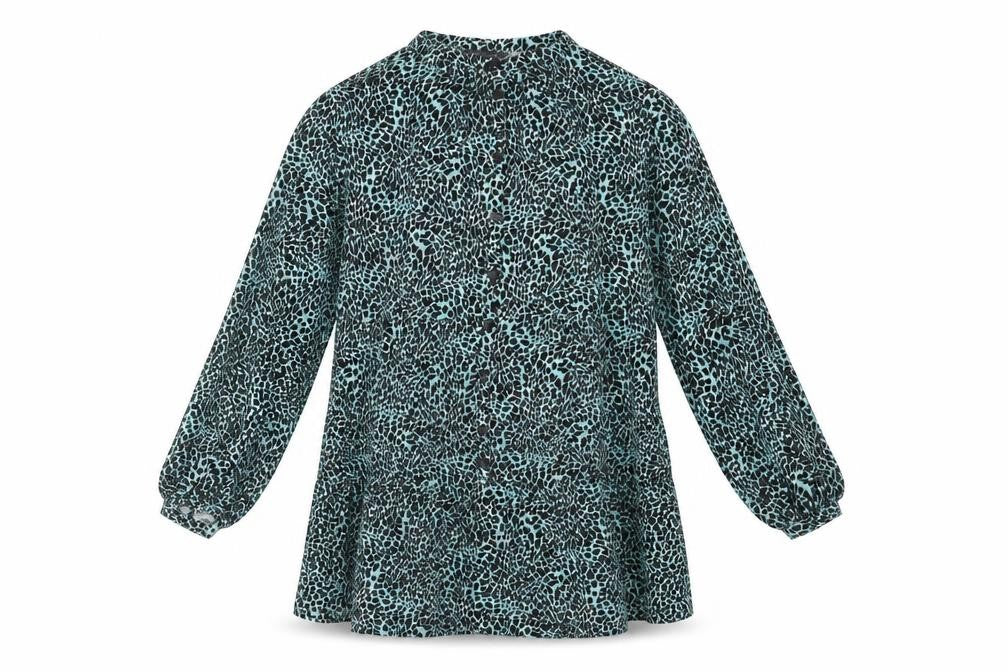 Marks and Spencer Womens Blue Animal Print Polyester A-Line Size 14 Round Neck Button - Leopard Print