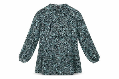 Marks and Spencer Womens Blue Animal Print Polyester A-Line Size 14 Round Neck Button - Leopard Print