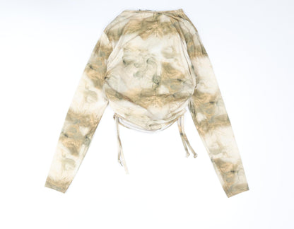 Boohoo Womens Beige Geometric Polyester Cropped T-Shirt Size 10 Round Neck - Drawstring