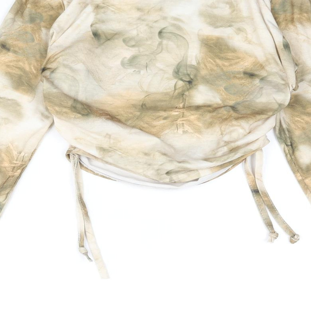 Boohoo Womens Beige Geometric Polyester Cropped T-Shirt Size 10 Round Neck - Drawstring