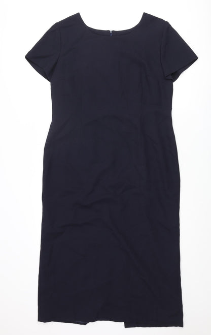 Touch of Luxury Womens Blue Polyester Pencil Dress Size 16 Round Neck Zip