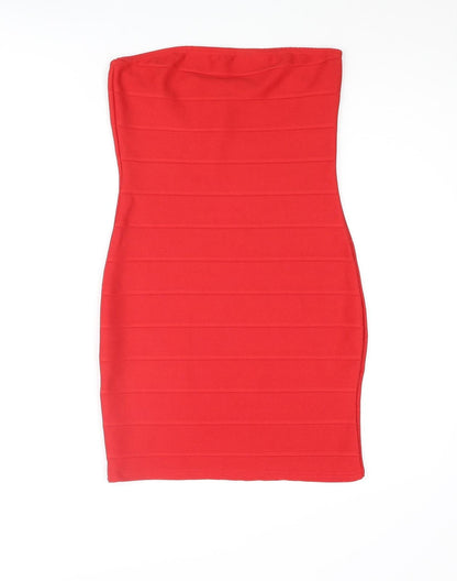 Missguided Womens Red Polyester Mini Size 10 Square Neck Pullover