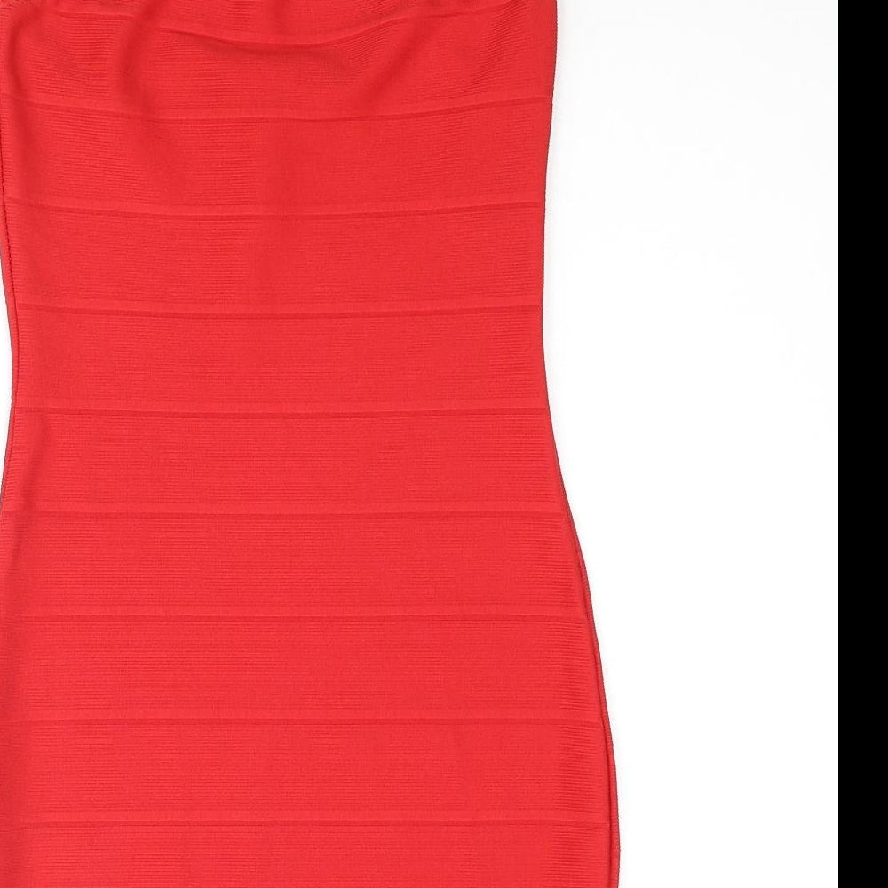 Missguided Womens Red Polyester Mini Size 10 Square Neck Pullover