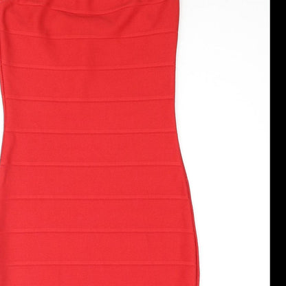 Missguided Womens Red Polyester Mini Size 10 Square Neck Pullover