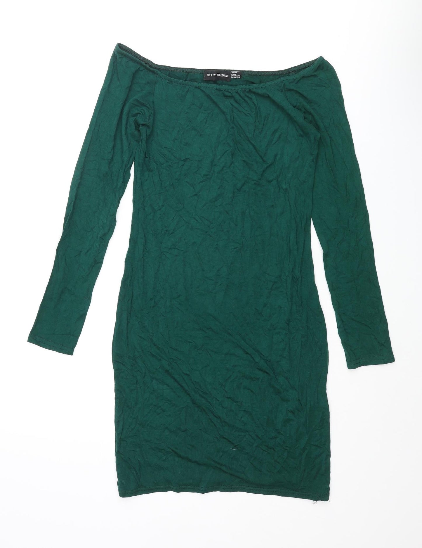 PRETTYLITTLETHING Womens Green Viscose Mini Size 10 Off the Shoulder Pullover