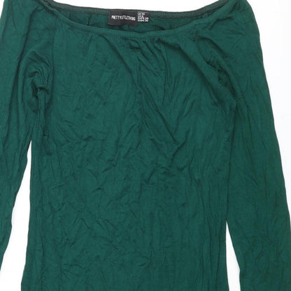 PRETTYLITTLETHING Womens Green Viscose Mini Size 10 Off the Shoulder Pullover