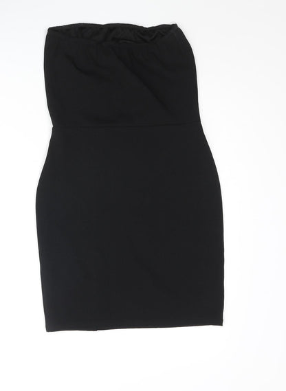 Boohoo Womens Black Polyester Mini Size 10 Square Neck Pullover